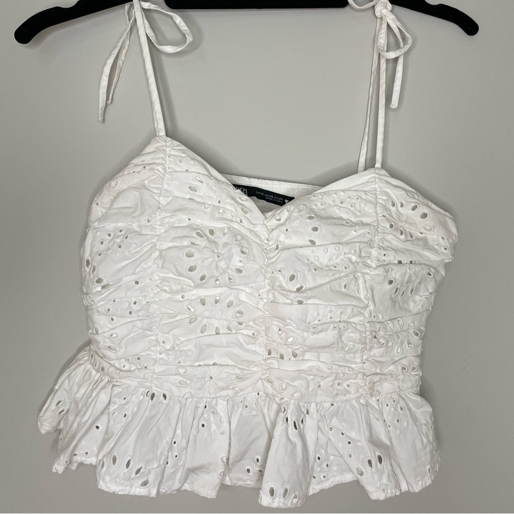 Zara 100% Cotton Cropped Eyelet Tank Top XS